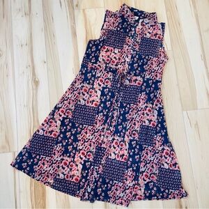 Siren Lily Women Sheer Maxi Komono Dress Blue w/ Pink Flowers  & Front Tie Sz 1X